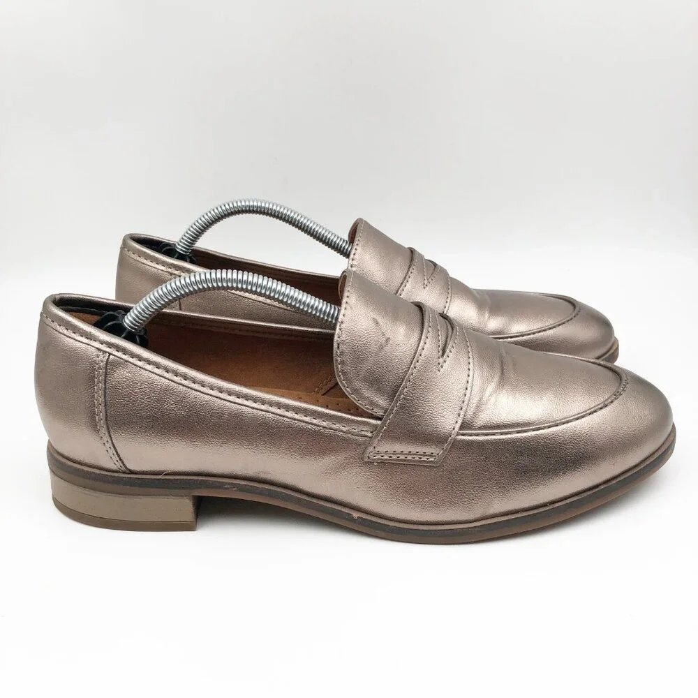 CLARKS Collection Shoes Womens 8.5 Bronze Shimmer Metallic Penny Loafers